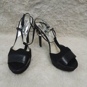 Michael Kors Black Felicia T Strap Platform Peep Toe Heel US 8M